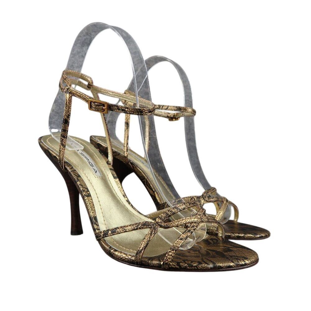 Via Spiga Shoes Womens 7 Pumps Strappy Heels Lace Print Leather Formal Going Out
